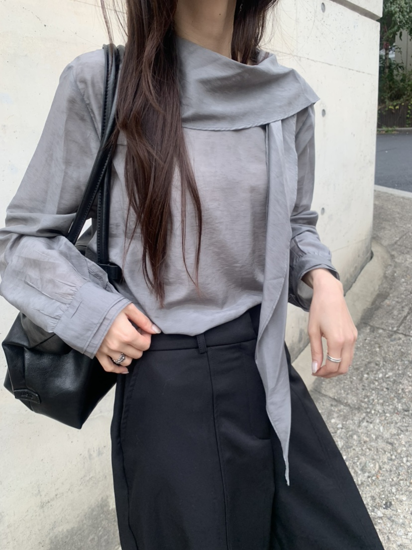 LE AVE東大門實拍26秋冬垂領長袖通勤襯衫蕾絲衫紐扣LE AVE襯衫/蕾絲衫