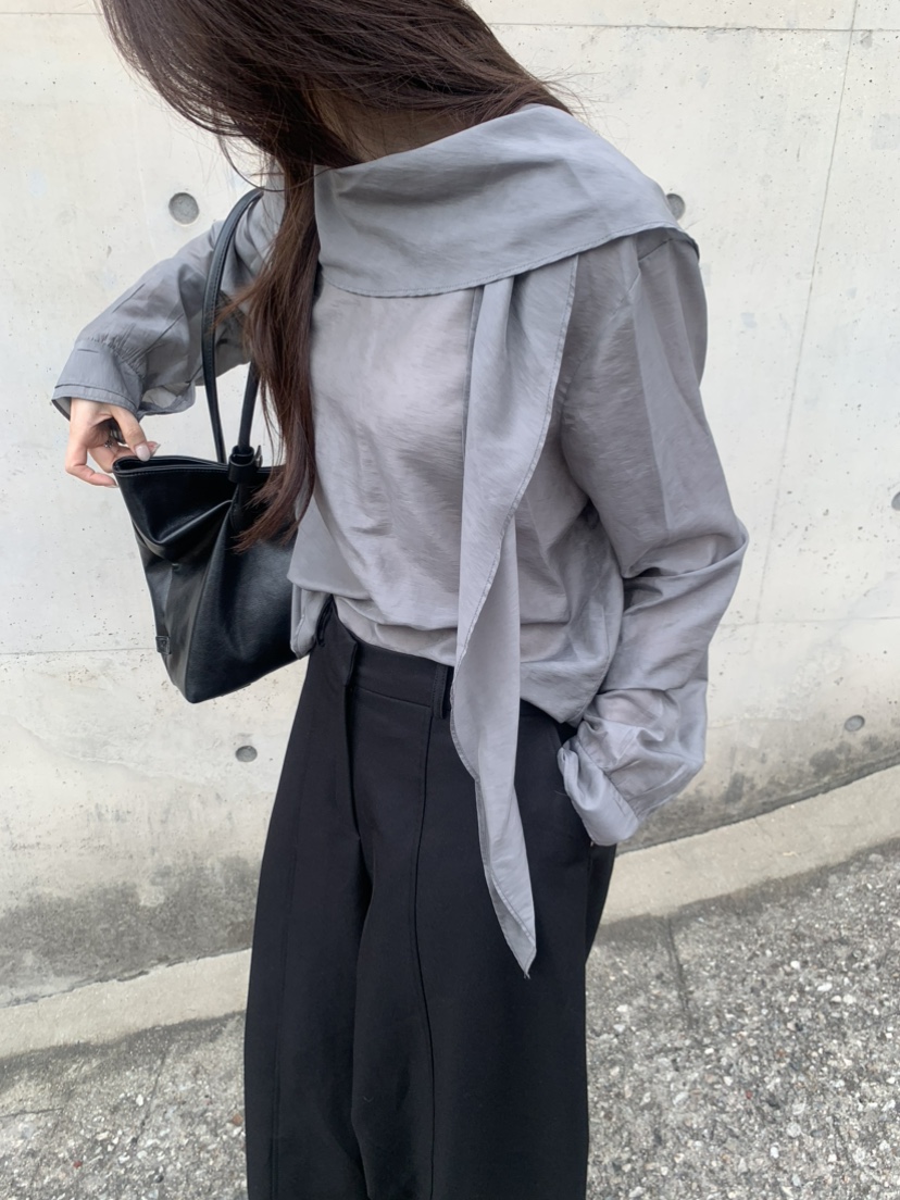 LE AVE東大門實拍26秋冬垂領長袖通勤襯衫蕾絲衫紐扣LE AVE襯衫/蕾絲衫