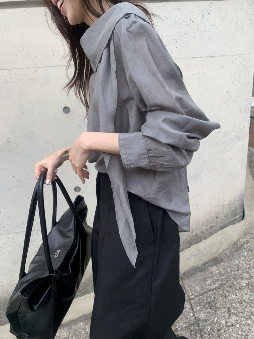 LE AVE東大門實拍26秋冬垂領長袖通勤襯衫蕾絲衫紐扣LE AVE襯衫/蕾絲衫