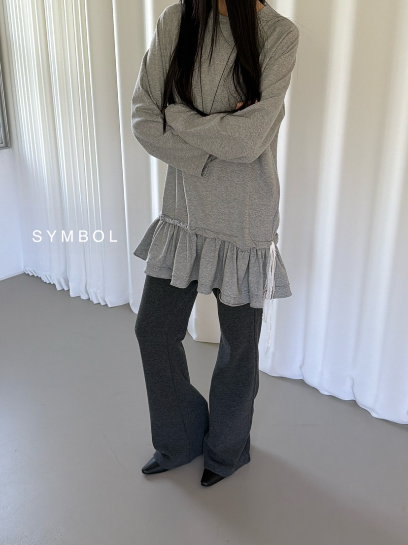 SYMBOL韓國直郵26秋冬蕾絲帶荷葉邊長袖T恤荷葉邊系帶蕾絲圓領SYMBOL長袖T恤
