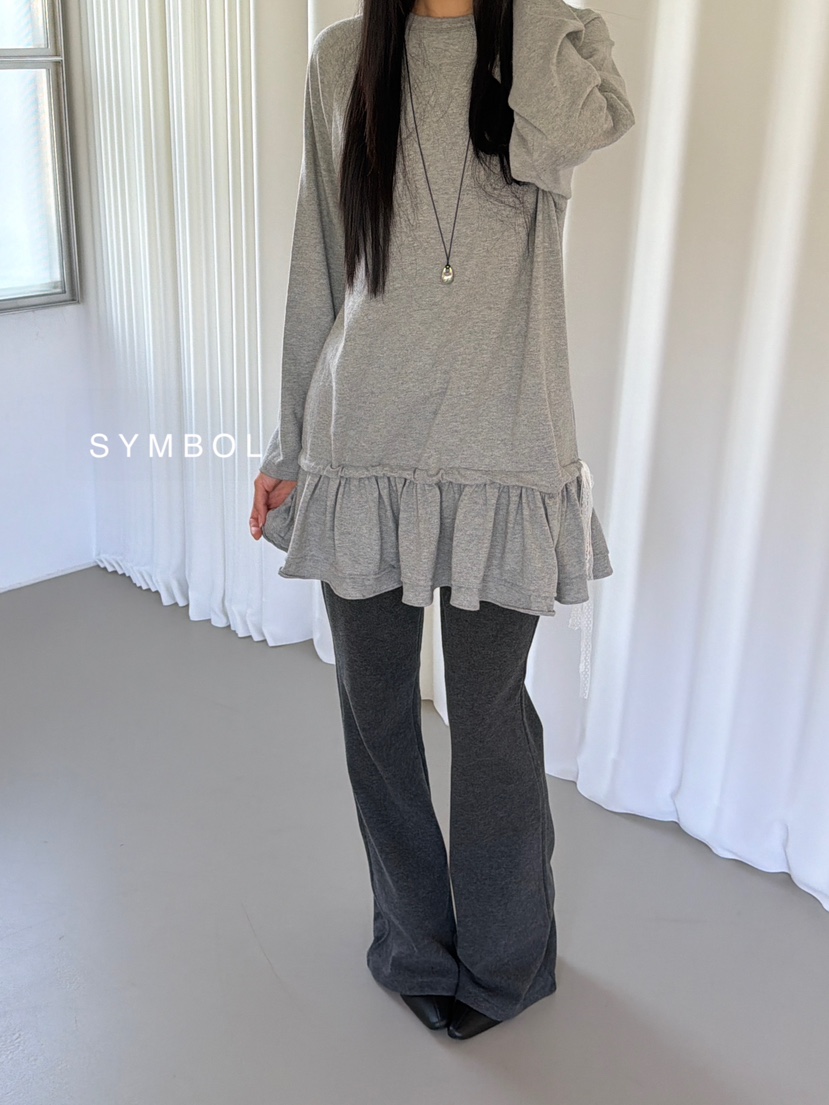 SYMBOL韓國直郵26秋冬蕾絲帶荷葉邊長袖T恤荷葉邊系帶蕾絲圓領SYMBOL長袖T恤圖色1