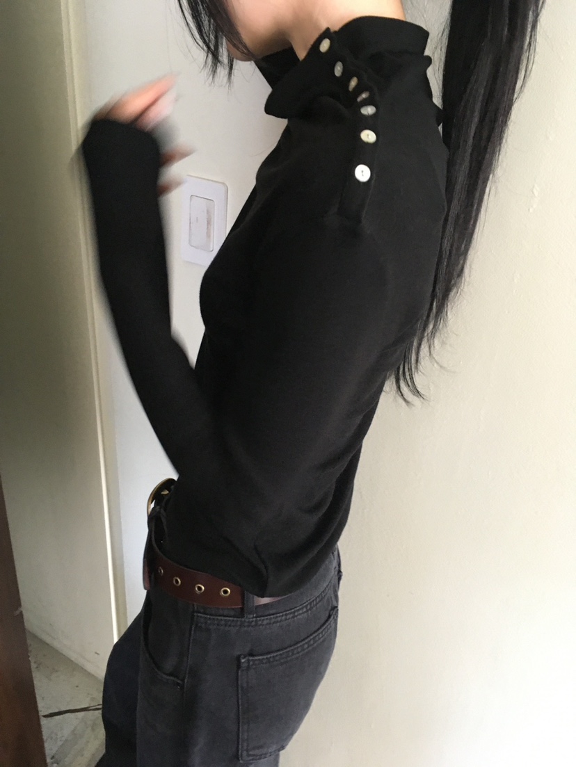 MINIMUZE韓國代購26秋季半高領肩部扣長袖T恤修身高領MINIMUZE長袖T恤