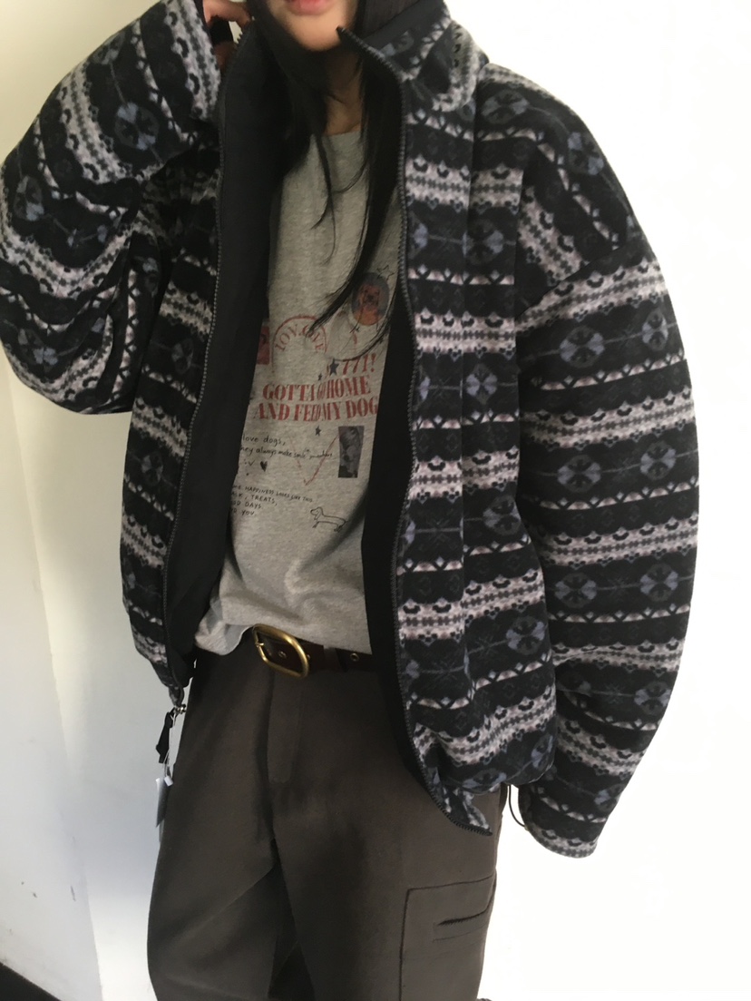 MINIMUZE韓國直郵26秋季復古民族風圖案立領夾克拉鏈開合立領MINIMUZE夾克