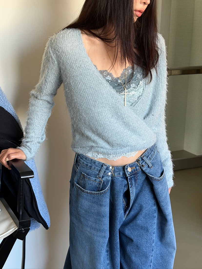 LOVE PULL東大門代購26秋冬蕾絲短款吊帶背心V領蕾絲LOVE PULL吊帶/背心