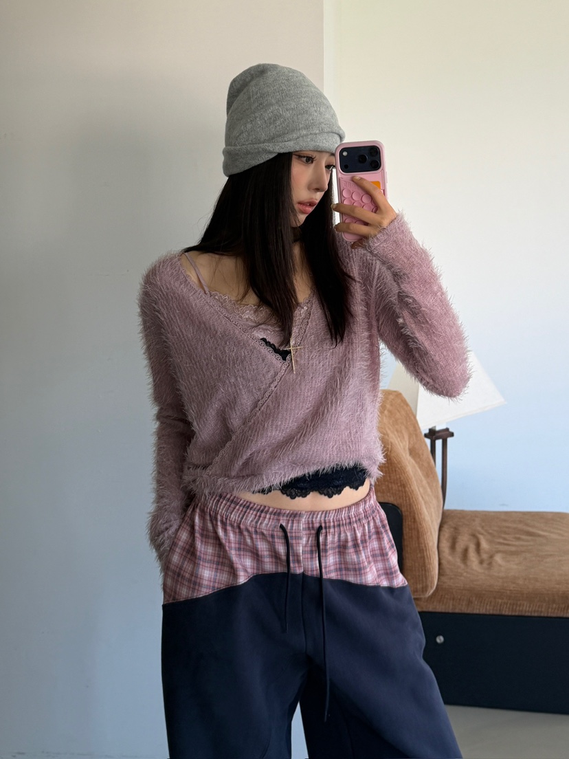LOVE PULL東大門代購26秋冬蕾絲短款吊帶背心V領蕾絲LOVE PULL吊帶/背心