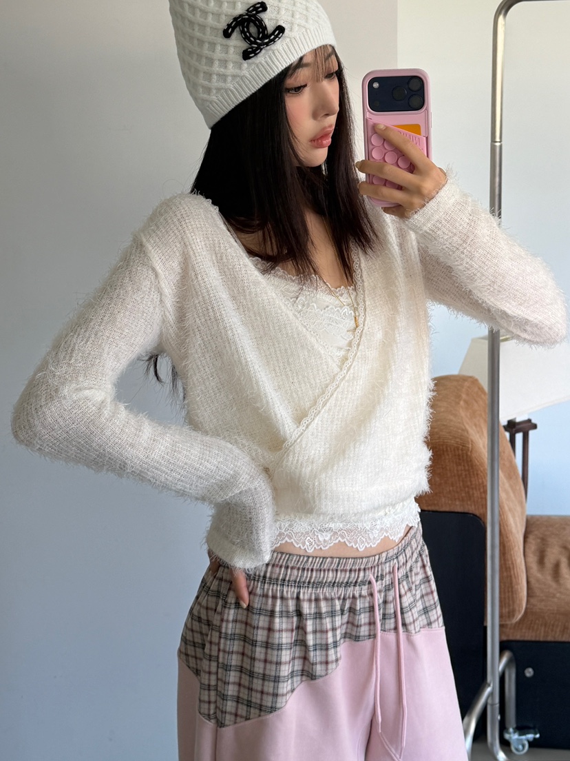 LOVE PULL東大門代購26秋冬蕾絲短款吊帶背心V領蕾絲LOVE PULL吊帶/背心