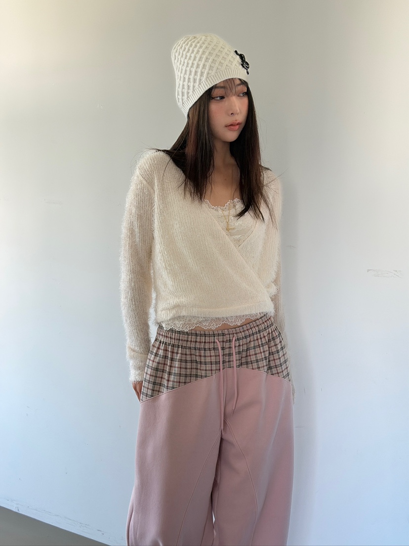 LOVE PULL東大門代購26秋冬蕾絲短款吊帶背心V領蕾絲LOVE PULL吊帶/背心