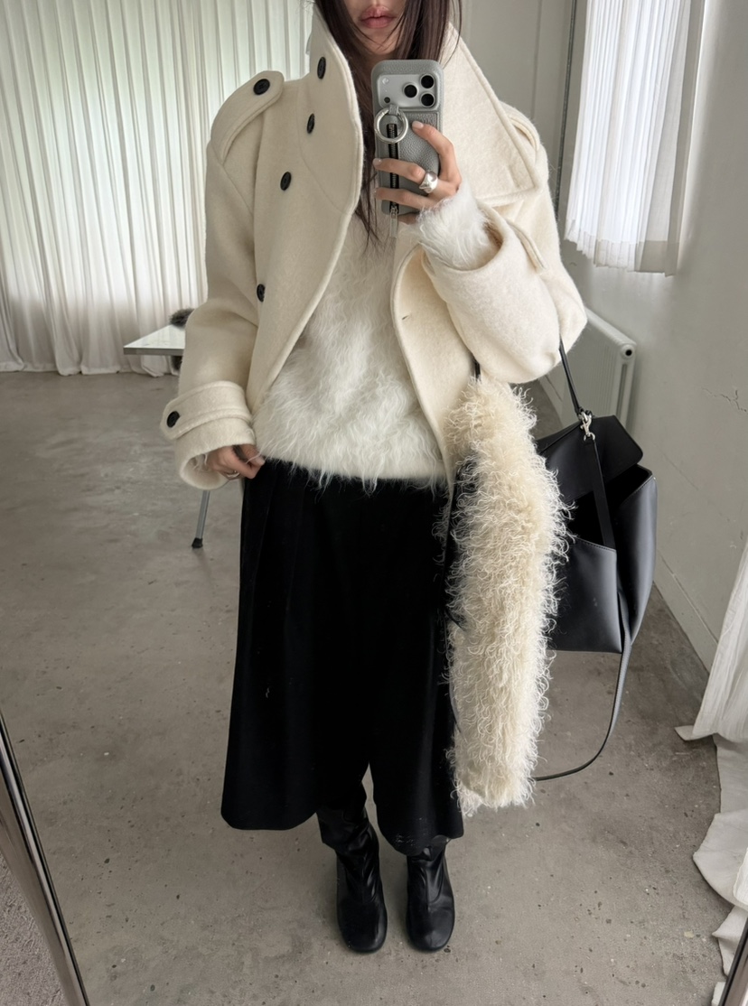 NOVUS東大門實拍26秋季立領收腰短呢大衣短款大衣含腰帶單排扣NOVUS短款大衣