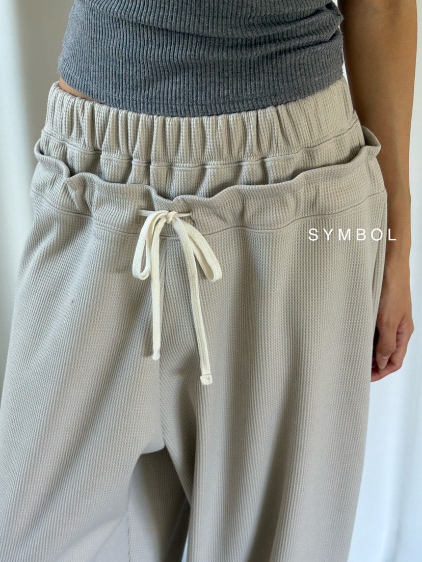 SYMBOL韓國直郵26秋冬華夫格闊腿休閑褲闊腿褲抽繩雙層SYMBOL休閑褲