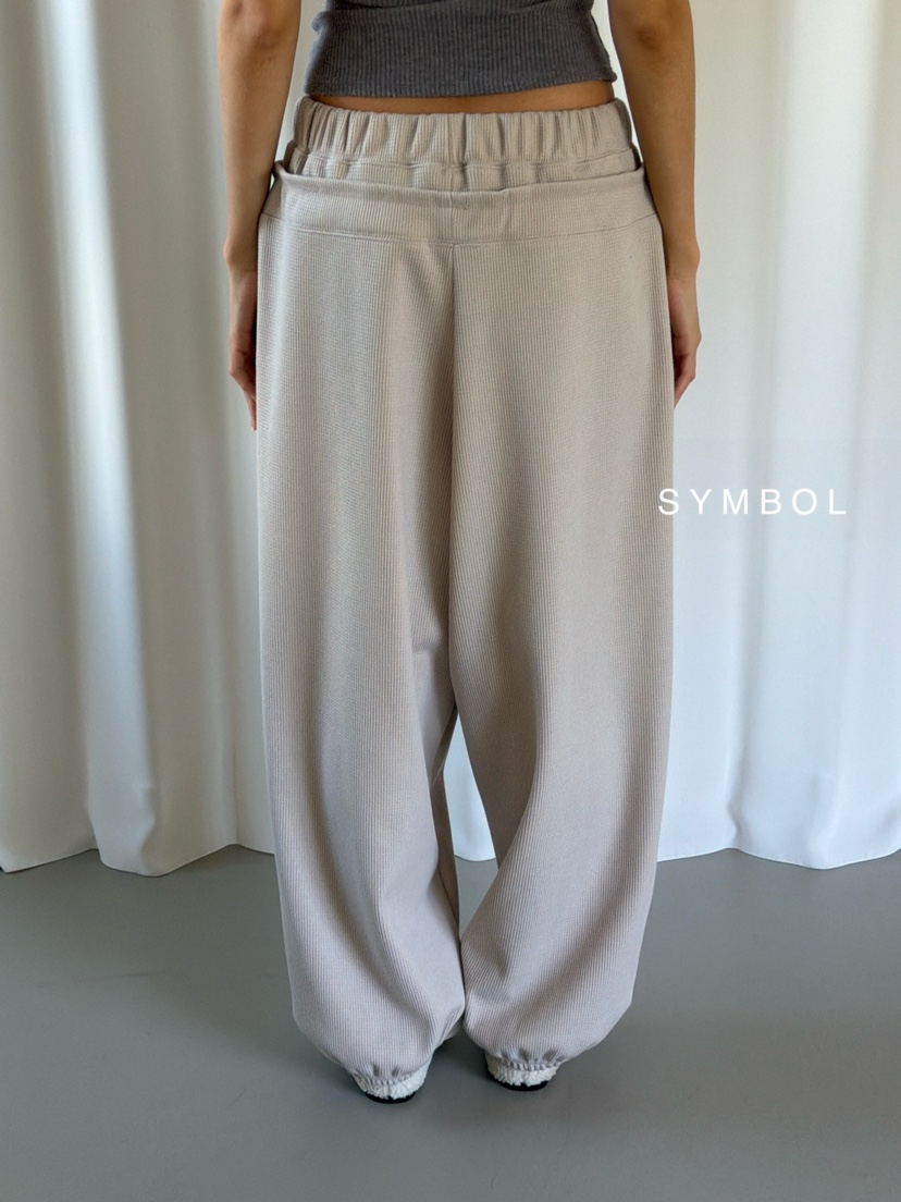 SYMBOL韓國直郵26秋冬華夫格闊腿休閑褲闊腿褲抽繩雙層SYMBOL休閑褲