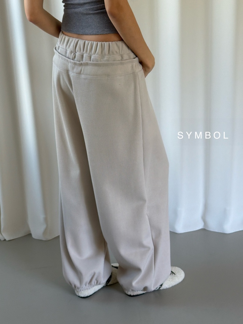 SYMBOL韓國直郵26秋冬華夫格闊腿休閑褲闊腿褲抽繩雙層SYMBOL休閑褲