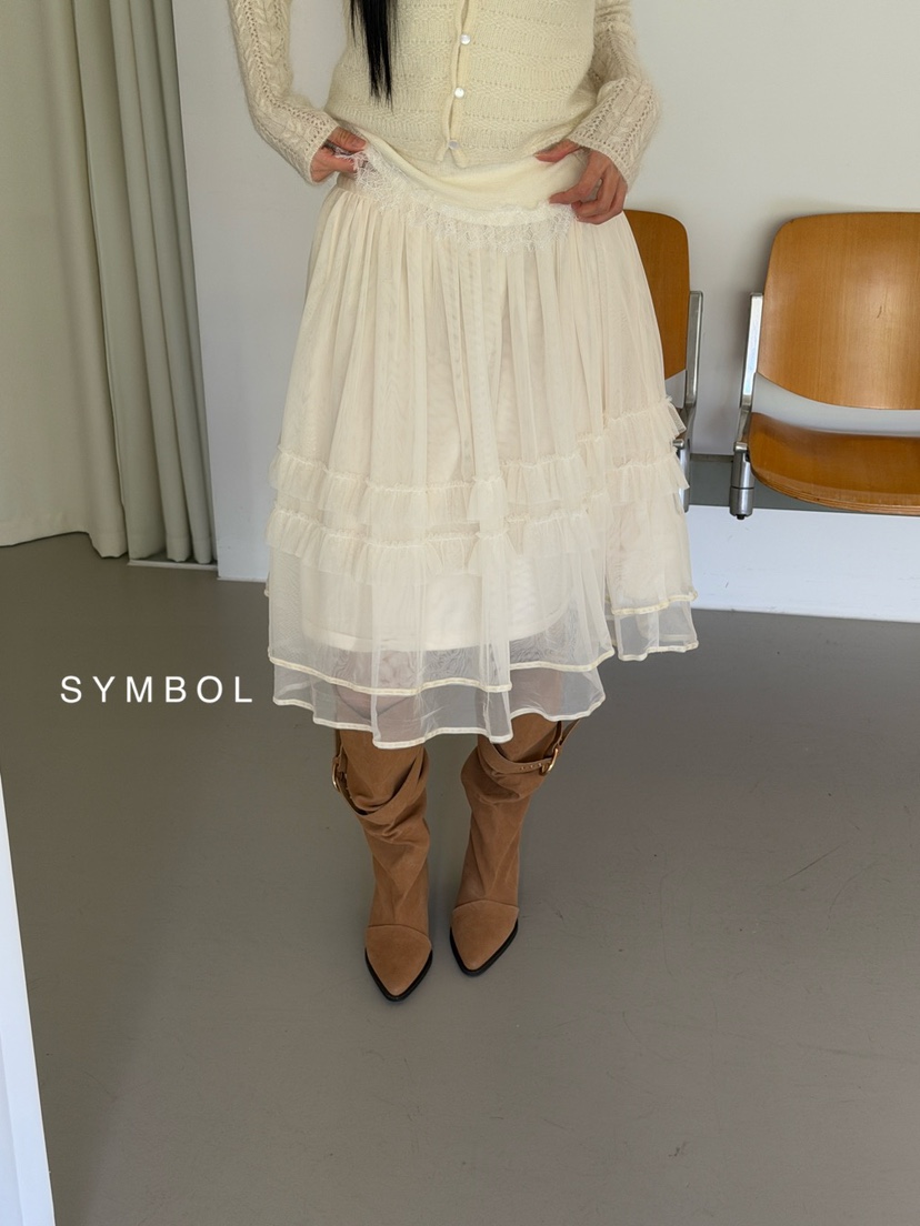 SYMBOL韓國直郵26秋季蕾絲網紗蛋糕半身裙中短裙多層高腰蕾絲SYMBOL半身裙/中短裙圖色1