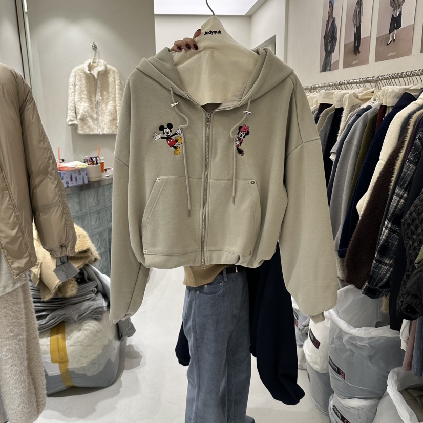 JUDYQUE韓國直郵26秋冬米奇刺繡短款連帽衛衣拉鏈開合米奇刺繡JUDYQUE衛衣圖色2