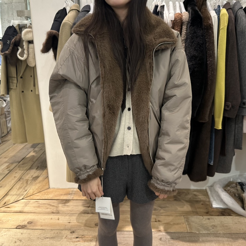 CREAM VILLA韓國直郵26秋季毛絨領短款保暖夾克毛絨貂皮翻領寬CREAM VILLA夾克圖色1