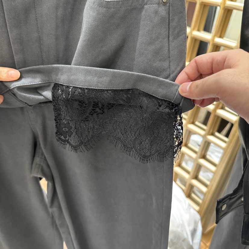 HANSUNGHYUN東大門直郵26秋冬蕾絲拼接直筒裙褲直筒高腰蕾絲寬HANSUNGHYUN裙褲