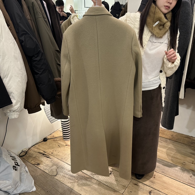 CREAM VILLA東大門代購26秋冬雙排扣毛呢大衣中長款大衣雙排扣CREAM VILLA中長款大衣