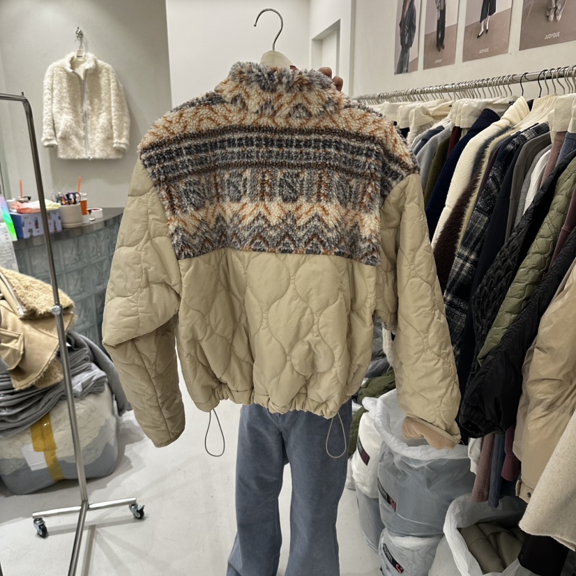 JUDYQUE韓國代購26秋冬北歐拼接短棉服短款棉服可調節羽絨服北JUDYQUE短款棉服