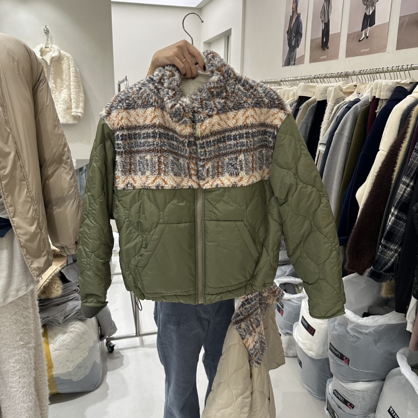 JUDYQUE韓國代購26秋冬北歐拼接短棉服短款棉服可調節羽絨服北JUDYQUE短款棉服圖色1