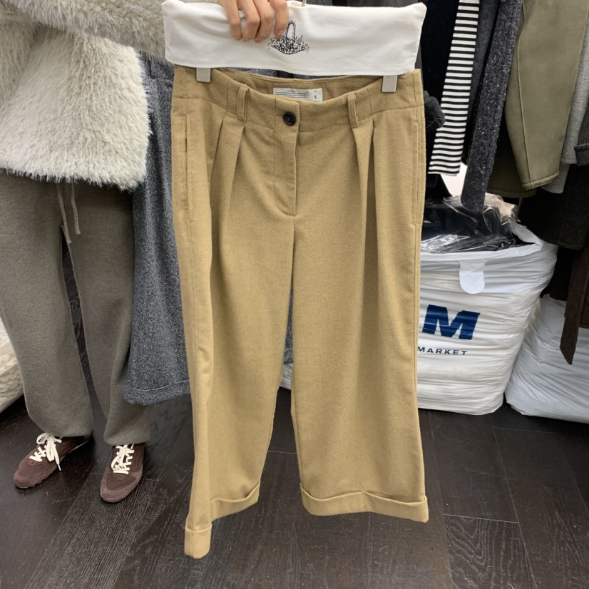 MILUI東大門實拍26秋冬高腰褶裥毛呢闊腿七分褲休閑褲高腰褶裥MILUI休閑褲圖色2