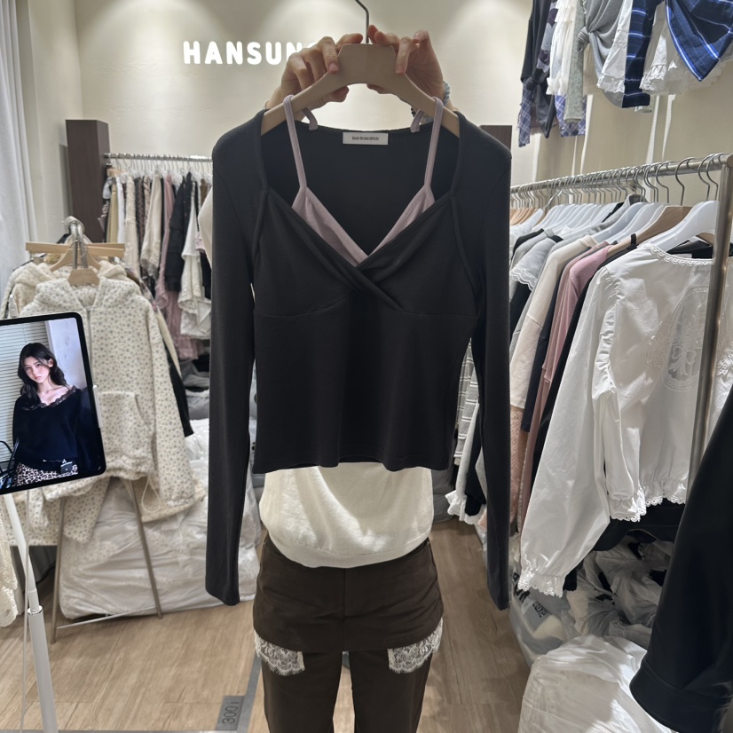 HANSUNGHYUN韓國直郵26秋季假兩件長袖T恤假兩件HANSUNGHYUN長袖T恤圖色3