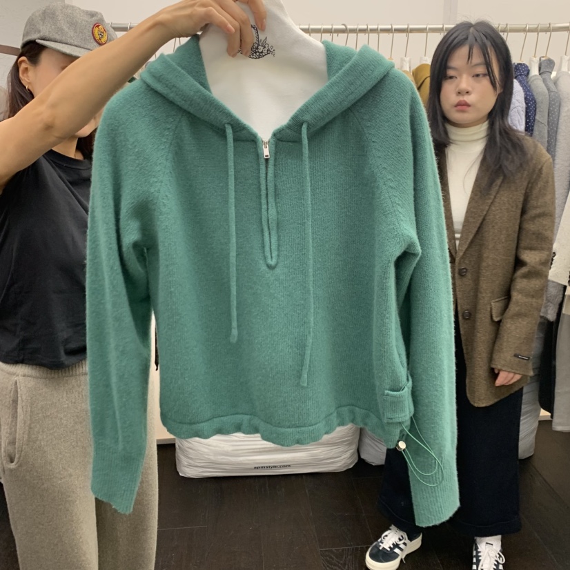 MILUI東大門直郵26秋冬連帽半拉鏈抽繩針織衫口袋抽繩連帽MILUI針織衫圖色1