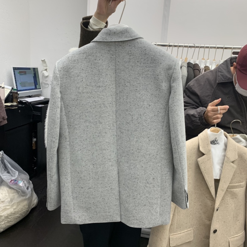MILUI韓國直郵26秋冬寬松雜點毛呢西裝外套短款大衣西裝領單排MILUI短款大衣