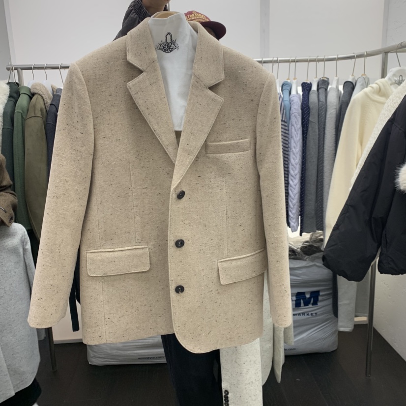 MILUI韓國直郵26秋冬寬松雜點毛呢西裝外套短款大衣西裝領單排MILUI短款大衣圖色2