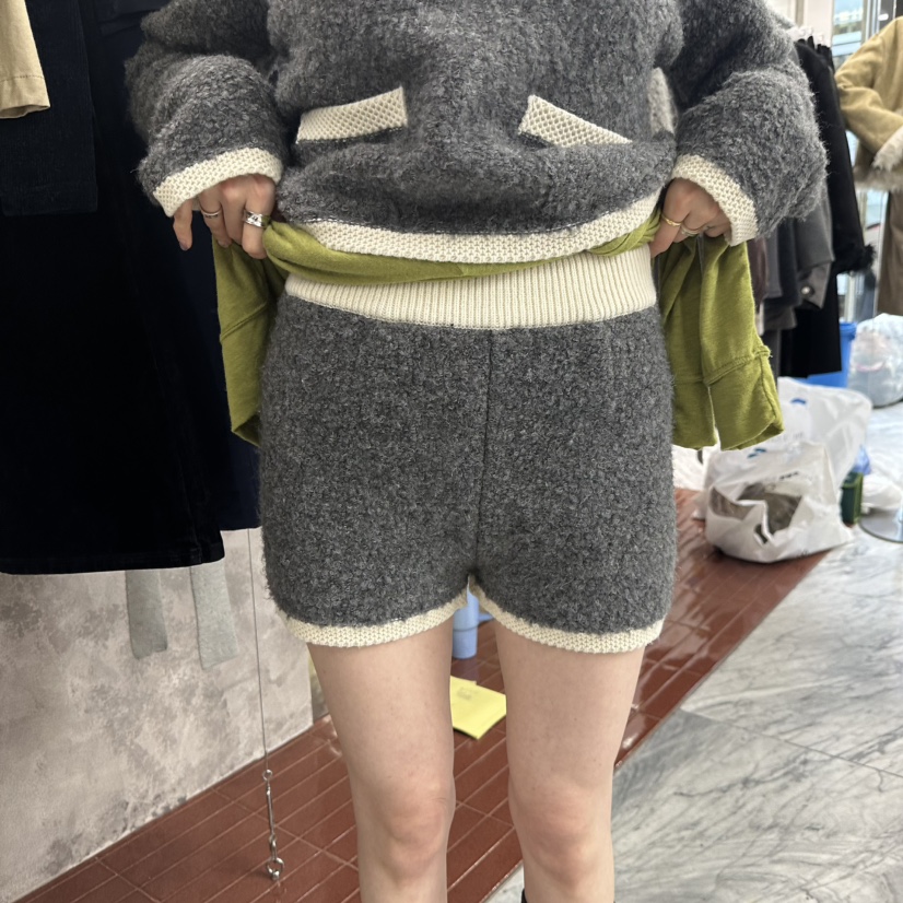 FOUNDATION韓國直郵26秋季圈圈針織短褲 慵懶松弛感直筒寬松FOUNDATION短褲圖色2