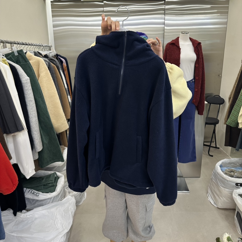 TED韓國代購26秋冬半拉鏈搖粒絨連帽衛衣半拉鏈口袋加絨立領寬TED衛衣圖色2