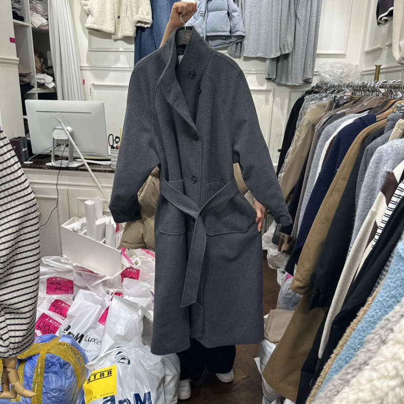 J.RITZY韓國代購26秋季立領系帶中長大衣中長款大衣含腰帶插肩J.RITZY中長款大衣圖色3