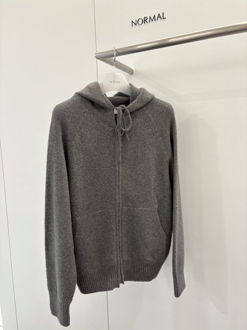 NORMAL韓國代購26秋季簡約連帽拉鏈針織開衫拉鏈開合插肩袖口NORMAL開衫圖色3