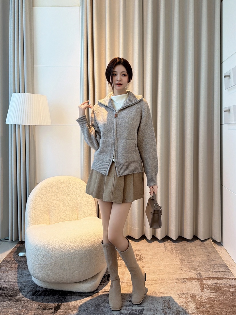 CLOTH東大門代購26秋冬立領針織開衫拉鏈連帽衫拉鏈開合針織拉CLOTH開衫