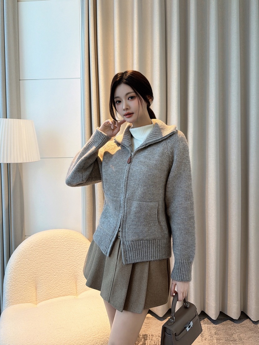 CLOTH東大門代購26秋冬立領針織開衫拉鏈連帽衫拉鏈開合針織拉CLOTH開衫