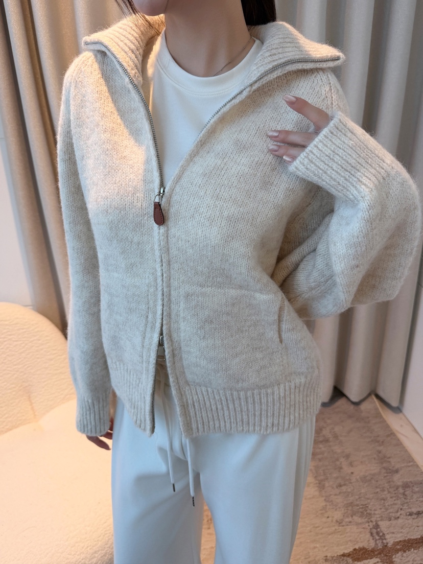 CLOTH東大門代購26秋冬立領針織開衫拉鏈連帽衫拉鏈開合針織拉CLOTH開衫