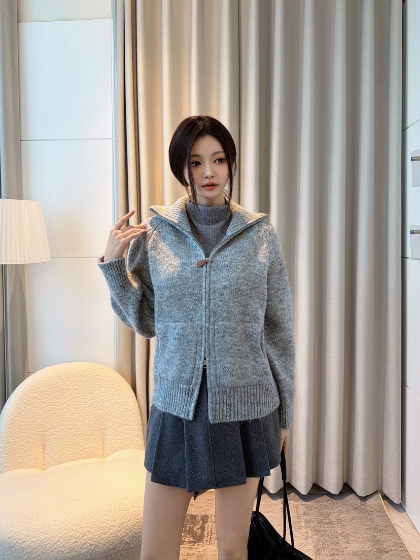 CLOTH東大門代購26秋冬立領針織開衫拉鏈連帽衫拉鏈開合針織拉CLOTH開衫圖色2