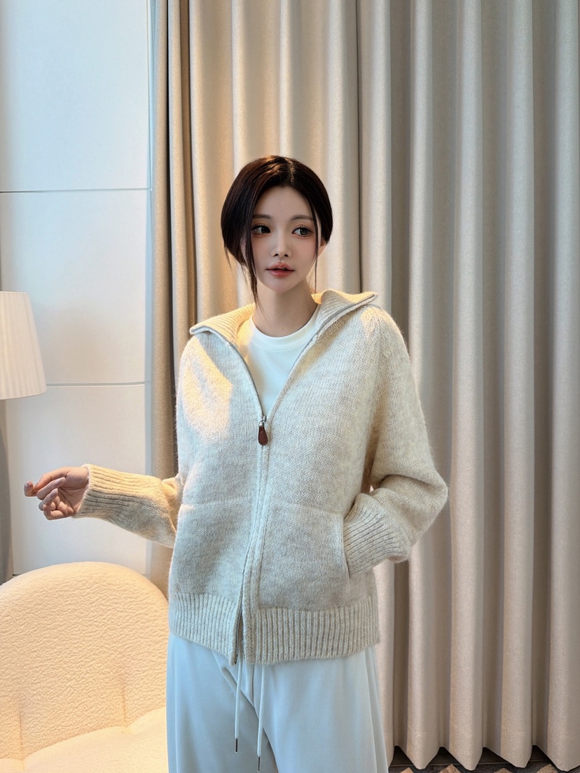 CLOTH東大門代購26秋冬立領針織開衫拉鏈連帽衫拉鏈開合針織拉CLOTH開衫圖色3