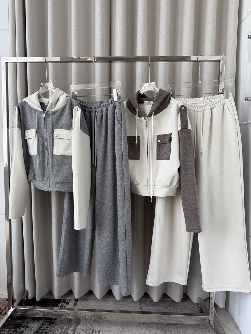 CLOTH韓國直郵26秋季拼色連帽衛衣闊腿套裝闊腿褲口袋拼色撞色CLOTH套裝