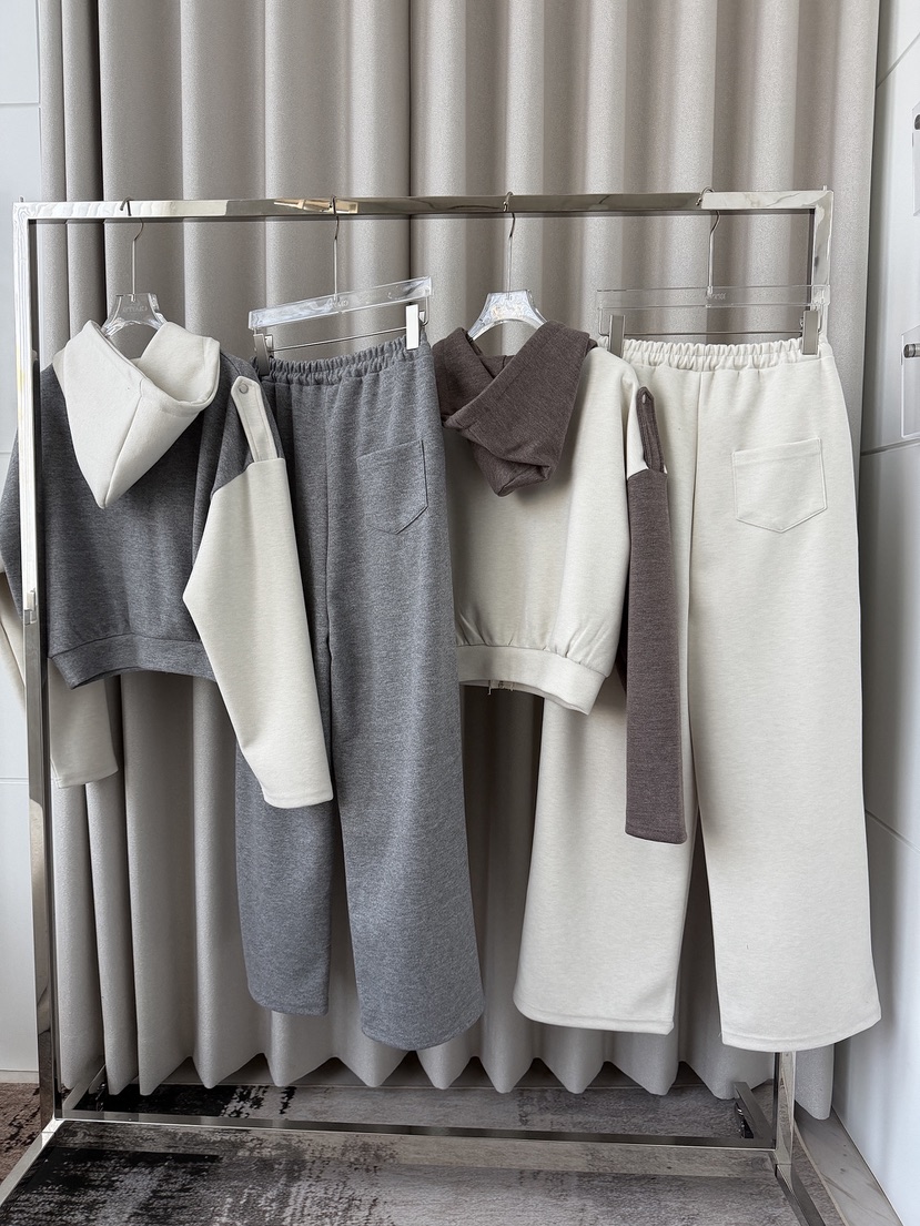 CLOTH韓國直郵26秋季拼色連帽衛衣闊腿套裝闊腿褲口袋拼色撞色CLOTH套裝