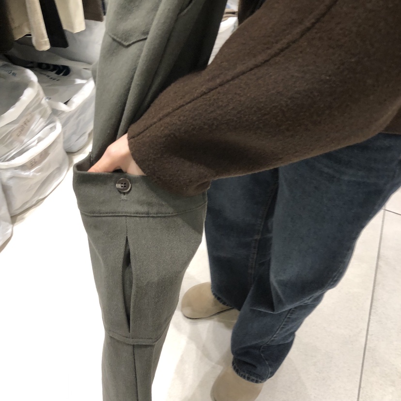 NAVY BURST東大門實拍26秋冬加絨工裝闊腿休閑褲口袋工裝加絨NAVY BURST休閑褲