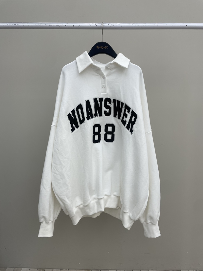 NO ANSWER東大門實拍26秋季Polo領字母印花衛衣Polo翻領落肩寬NO ANSWER衛衣圖色1