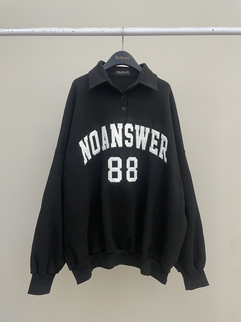 NO ANSWER東大門實拍26秋季Polo領字母印花衛衣Polo翻領落肩寬NO ANSWER衛衣圖色2
