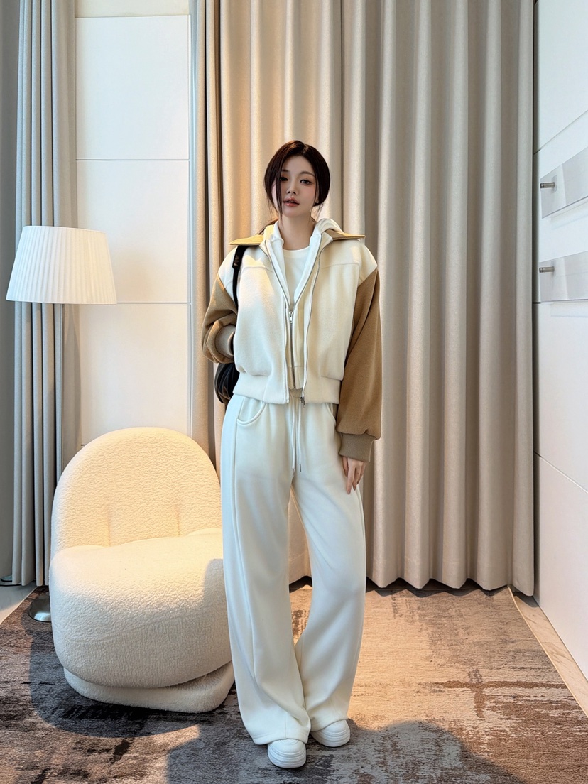 CLOTH東大門代購26秋季撞色短款連帽夾克抽繩落肩撞色寬松絎縫CLOTH夾克