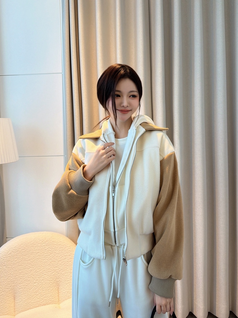 CLOTH東大門代購26秋季撞色短款連帽夾克抽繩落肩撞色寬松絎縫CLOTH夾克