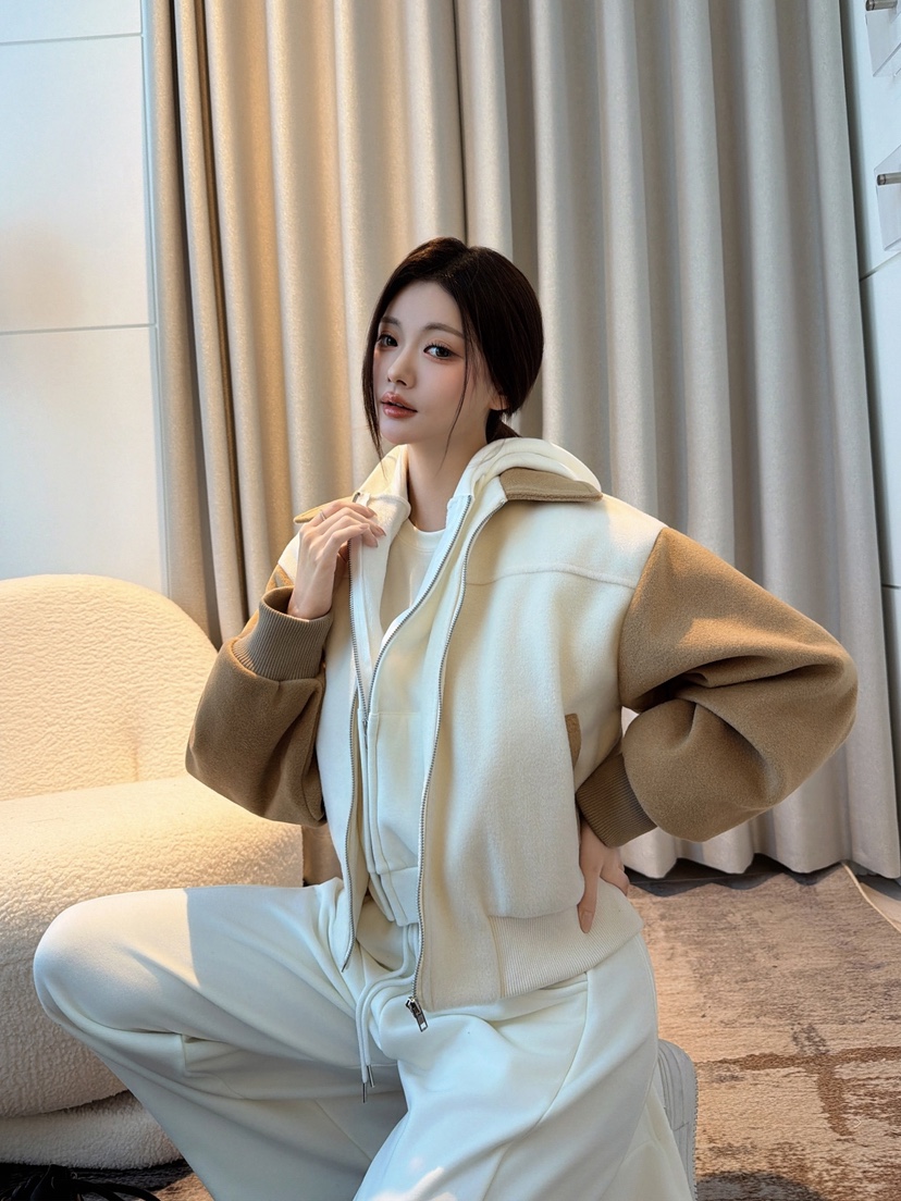 CLOTH東大門代購26秋季撞色短款連帽夾克抽繩落肩撞色寬松絎縫CLOTH夾克