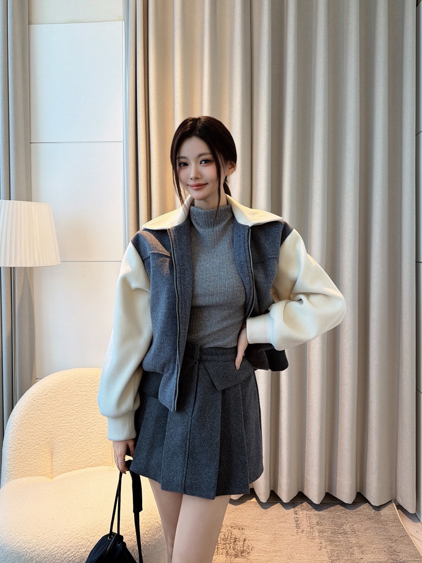 CLOTH東大門代購26秋季撞色短款連帽夾克抽繩落肩撞色寬松絎縫CLOTH夾克