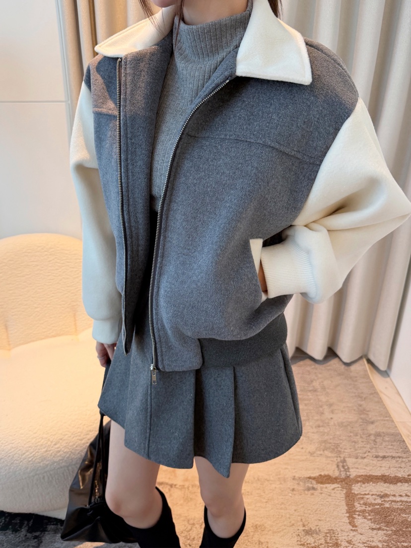 CLOTH東大門代購26秋季撞色短款連帽夾克抽繩落肩撞色寬松絎縫CLOTH夾克