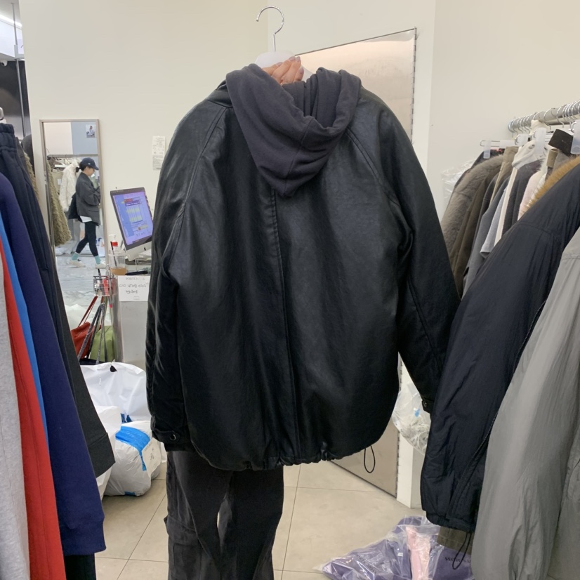 PORTS_MOSS東大門代購26秋冬寬松落肩立領夾棉皮夾棉不含內搭PORTS_MOSS皮衣