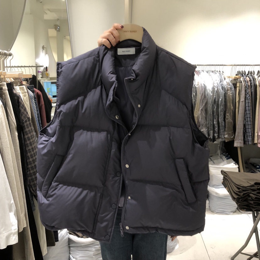 NAVY BURST韓國直郵26秋冬立領羽絨馬甲加厚立領按扣填充鴨絨NAVY BURST馬甲圖色2深藍色