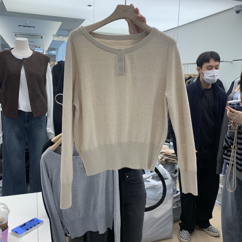 MOI-A東大門實拍26秋冬亨利領針織衫 簡約日常款圓領羅紋MOI-A針織衫圖色1