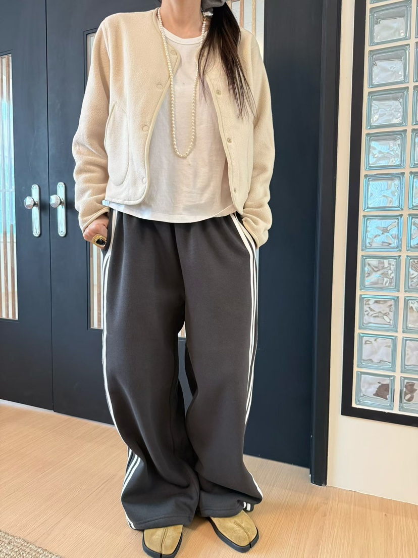 TUG東大門直郵26秋冬寬松條紋加絨休閑褲加絨垂墜寬松條紋TUG休閑褲圖色1墨